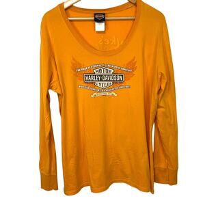 Harley-Davidson Yellow Long Sleeve 1X Ukes Kenosha WI Moto Biker Scoop Neck